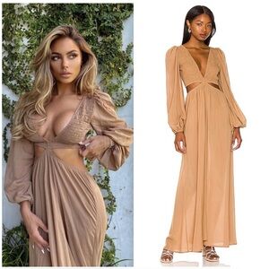 INDAH JULIE SMOCKED MAXI DRESS MOCHA REVOLVE CULT GAIA LIONESS PRINCESS POLLY